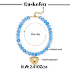 Gold Heart Pendant Necklaces for Women Colorful Acrylic Resin Beaded Choker Necklace Fashion Chunky Statement Beaded Heart Necklace - color: Light blue