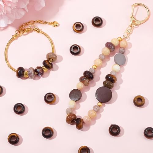 20Pcs Natural Tiger Eye Large Hole Beads, 8x14mm Rondelle Gemstone Spacer Beads 6mm Big Hole for Jewelry Making, Beading Bracelets, Macrame & Hair Braiding - color: Yellow Tiger Eye