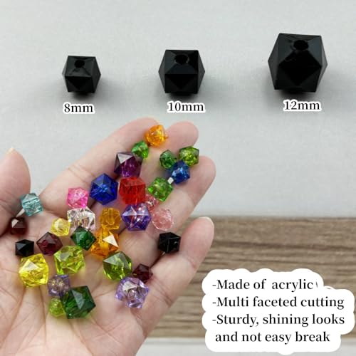 200pcs 10mm Acrylic Cube Square Faceted Acrylic Beads with Hole Plastic Spacer Beads for Bracelets Necklace Earring Making Supplies (Black) - color: Black, size: 10mm