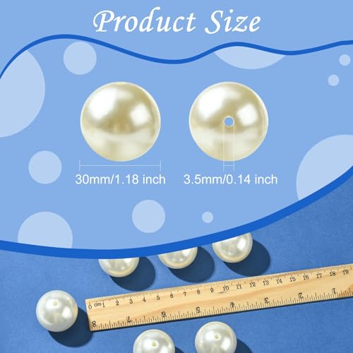 DanLingJewelry 35Pcs 30mm Imitated Pearl Acrylic Bubblegum Beads Large Round Gumball Loose Beads Creamy White Acrylic Pearl Spacer Beads for Jewelry Making Crafts