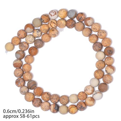 Matte Picture Stone 6mm 60 Pcs Stone Beads for Jewelry Making Large Beads Bracelet Keychain Loose Round Smooth Gemstone Beads Necklace Earrings DIY Arts and Crafts Natural Stone Beads ﻿ - color: Matte Picture Stone, size: 6mm