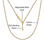 Savlano 925 Sterling Silver Italian Solid 1.6MM Figaro Adjustable Bolo 14-24 Inch Chain Necklace For Women - Made in Italy Comes With a Gift Box - style: Gold Plated