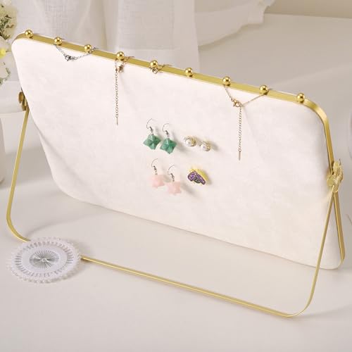 Mornajina 14 x 10 inches Velvet Necklace Display Stands for Selling, Large Metal Necklace Organizer Holder Stand Chain Jewelry Display Stand (Beige, 1 Pack) - color: Beige