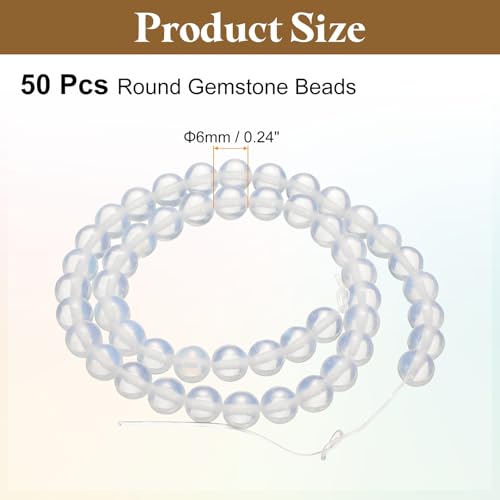 HARFINGTON 50pcs Natural Stone Beads 6mm Opal Round Gemstone Stone Loose Beading Real Genuine Smooth Balls Bead for Jewelry Making Bracelets Necklace Earrings DIY - color: Opal, size: 6mm