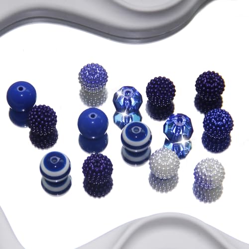 48 Pcs 20mm Beads for Pens Bubblegum Bead Blue Crystal Acrylic Round Chunky Beads Sparkly Large Balls Bead for Pen Beadable Keychain Bracelet Necklace DIY Jewelry Making Supplies - color: Blue Color