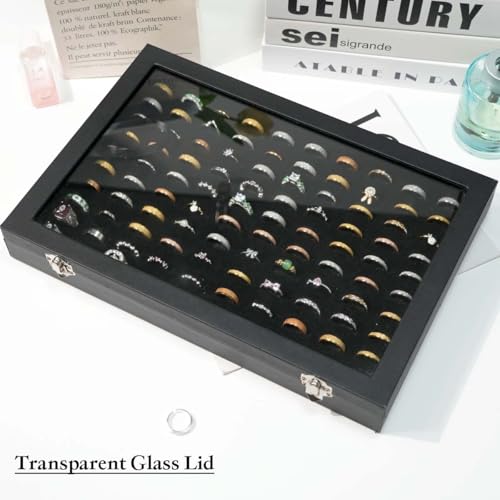 100 Slots Ring Display Case with Transparent Lid Ring Storage Box Rings Holder Case For Store Display Home Jewelry Display Rings Organizer Earring Holder Display Tray - color: 100 Slot Ring