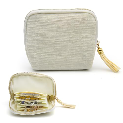 Small Travel Jewelry Case, Mini Jewelry Box, Purse Organizer Pouches for Travel and Everyday Jewelry Organizer Storage (Beige) - color: Beige