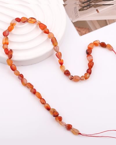 Natural Stone Beads 6-8mm Red Agate Oval Irregular Freeform Tumbled Loose Gemstone Beads for Jewelry Making 15 Inch Strand 50-55 Pcs - color: Red Agate-1 strand15”-approx. 55 beads