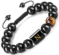 FRG Initials Bracelets for Men Letter Link Handmade Natural Black Onyx Tiger Eye Stone Beads Braided Rope Meaningful Bracelet - style: Braided rope-N
