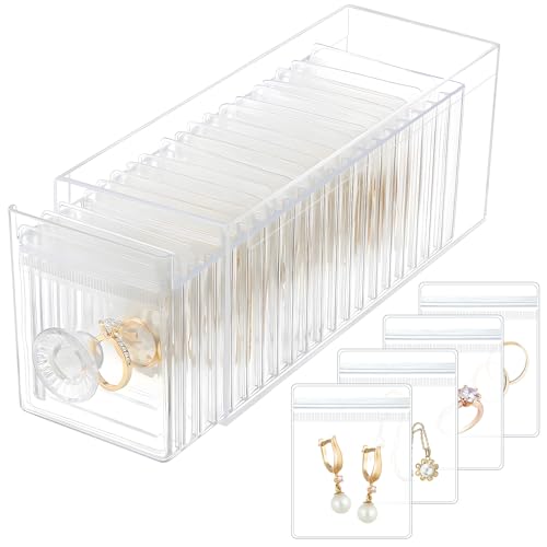 HOMEHIVE Clear Acrylic Jewelry Organizer Box with 20 Portable Pouches, Jewelry Storage Case for Women Girls, Tangle-Free, Anti-Tarnish, Compact Storage for Necklaces/Earrings/Rings, Upgraded Clear - color: Upgraded Clear