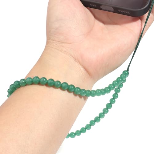 Semi-Precious Gem Stones Beaded Phone Charm Cell Phone Lanyard Wrist Strap Handmade Natural Gemstone Phone Chain string - color: Green Aventurine