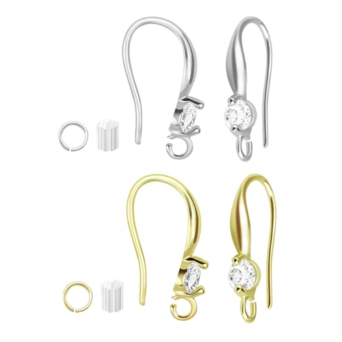220PCS Earring Findings for Jewelry Making, 14K Gold and Silver Earring Hooks with with Cubic Zirconia Hypoallergenic Fish Hooks for DIY Earrings - color: Silver and 14K Gold-Big Cubic Zirconia Earring Hooks