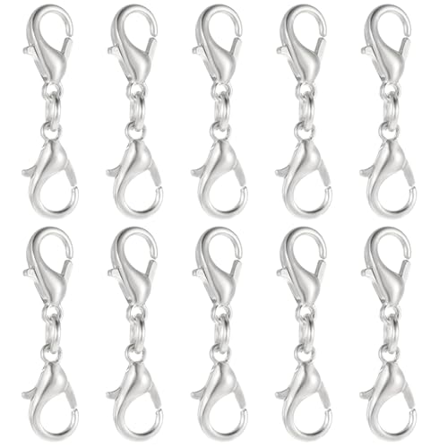 10 Pcs Double Lobster Clasp Extender Silver Necklace Chain Extenders Double Claw Connector Bracelet Necklace Extender for DIY Jewelry Making - color: Silver