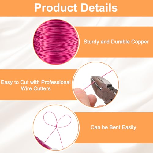 HARFINGTON Wire 203ft Length 24 Gauge Copper Craft Jewelry Wrapping Wire Tarnish Resistant Beading for Jewelry Making Supplies Crafting, Rose Red - color: Rose Red