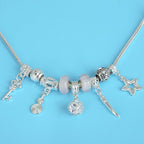 RUBYCA 96Pcs Mix Tibetan White Silver Color Connectors Bails Beads fit European Charm Bracelet Pendant - color: White Shiny Silver