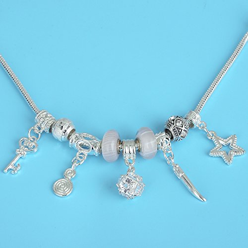 RUBYCA 96Pcs Mix Tibetan White Silver Color Connectors Bails Beads fit European Charm Bracelet Pendant - color: White Shiny Silver