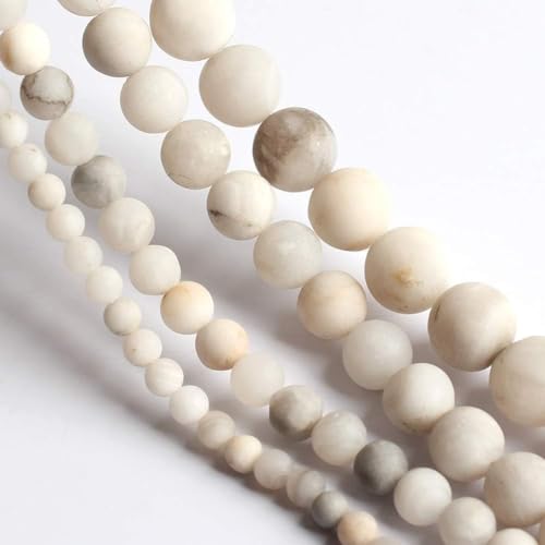 Stone Beads, 45pcs Matte White Quartz, 8mm Round Loose Beads for Jewelry Making, Bracelets, with Bag, String & Card - color: Matte White Quartz, size: 8mm