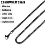 Fiusem Black Wheat Chains for Men and Women, 2/2.5/3/4/5mm Stainless Steel Necklace Chain, Mens Necklace Jewelry Gift 16-28 Inch - size: 20 Inches, style: Black 2MM