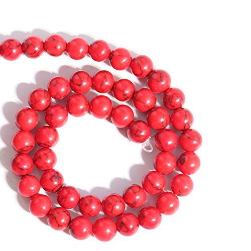 Natural Stone Beads 8mm Red Turquoise Polished Round Smooth Gemstone Beads for Jewelry Making 15 Inch(Red Turquoise,8mm) - color: Red Turquoise, size: 8mm