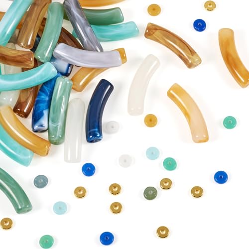 Spritewelry 121pcs/set Tube Beads Chunky Beads for Bracelets Making DIY Acrylic & Glass Beads Noodle Curved Beads Bangle Acrylic Tube Beads for Jewelry Making Earring Necklace Crafts Kits - color: Mixed Color-3