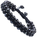MASSIVE BEADS Double Layer Natural Chakra Healing Power Crystals Macrame Bracelet Yoga Stone Beads Gemstone Meditation Relax Anxiety Bangle for Unisex Women Men - color: Black Obsidian, size: 6mm