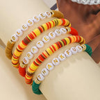 Thanksgiving Stackable Bracelet for Women Set Colorful Beads Rubber Ring Elastic Layering Letter Disc Maple Leaf Pendant Clay Stretch Fall Bracelets Fall Costume Bracelet Jewelry for Women - style: Style1