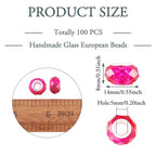 100pcs 14mm Large Hole Beads Glass Crystal Faceted Beads Magenta European Crystal Spacer Beads for Valentine's Day Necklace Earring Bracelet Crafts Jewelry Making - color: Magenta