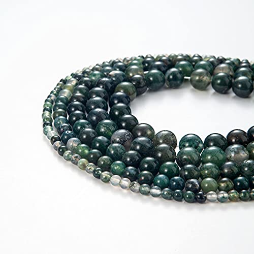 100Pcs Natural Stone Beads 6mm Moss Agate Round Gemstone Loose Beads with Elastic Bracelet String for Bracelets Necklace Jewelry Making - color: Moss Agate, size: 6mm