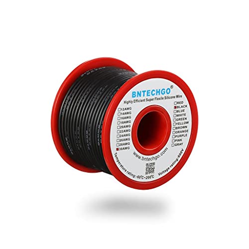 BNTECHGO 30 Gauge Silicone Wire Spool 50 ft Black Flexible 30 AWG Stranded Tinned Copper Wire - size: 30 gauge silicone wire 50ft, style: Black