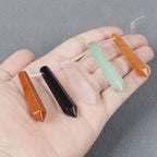 50mm Natural Red Jasper Black Obsidian Pink Quartz Aventurine Hexagonal Wand Jewelry Making Crystal Pointed Chakra Reiki Healing Beads 2mm Hole Drilled(Pack of 5) - color: Mix Gemstone