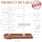 KALYLOC Jewelry Earring Holder Organizer, Adjustable 5 Tiers Rotating Earring Holder 3 Tier Necklace Holder with Wooden Base, Multi-Functional Jewelry Organizer Display Stand for Studs Bracelet Women - color: White