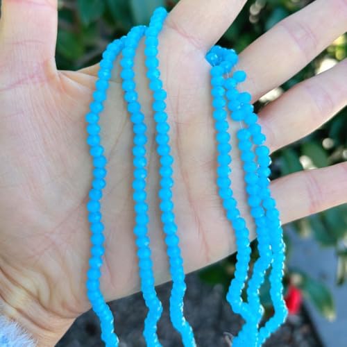 500pcs Czech Faceted Rondelle Crystal Glass Loose Beads 4mm Small Tiny Spacer Bulk Blue Turquoise Opal for DIY Craft Jewelry Making CCR431 - color: Blue Turquoise Opal, size: 4mm (0.16") - 500pcs