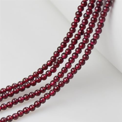 MJDCB 225pcs Natural Small Stone Beads 3mm Red Garnet Round Smooth Loose Gemstone Bead for Jewelry Making Bracelets Earrings Necklaces Accessories - color: Red Garnet