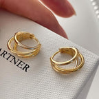 Me&Hz Gold Huggie Earrings Small Huggie Hoop Earrings for Women 14K Gold Plated Hypoallergenic Cubic Zirconia Huggies Mini Silver Hoop Earring for Women - color: Triple Hoops,Gold