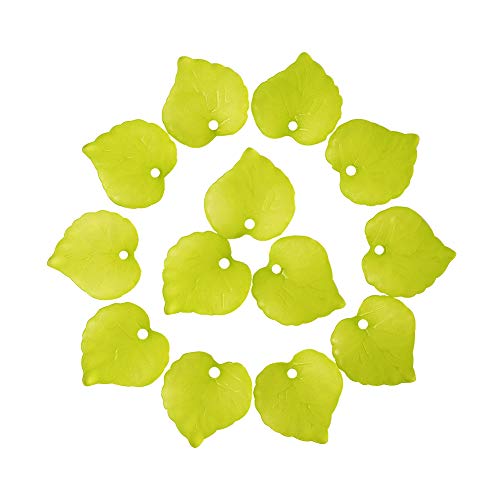 50Pcs Frosted Acrylic Leaf Charms Green Yellow Transparent Plant Pendants Clear Autumn Leaves Beads Summer Charms for Jewelry Making - color: Green Yellow #2