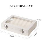 Jewelry Box Rings Organizer Tray 7 Slots Velvet Jewelry Earring Storage Box With Transparent Lid Jewelry Display Case for Girls Women (Beige) - color: Beige