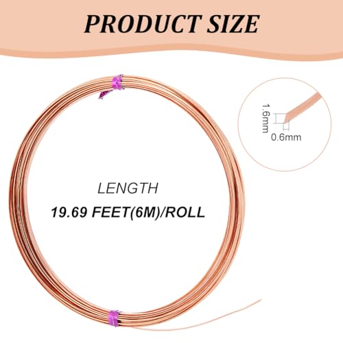BENECREAT 19.6 Feet 22 Gauge Half Round Copper Wire, 1.6mm Wide Bare Copper Beading Wire Jewelery Making Wire for Earring Necklace Jewelry Making, Crafts Making Supplies - color: Copper, size: 23 Gauge