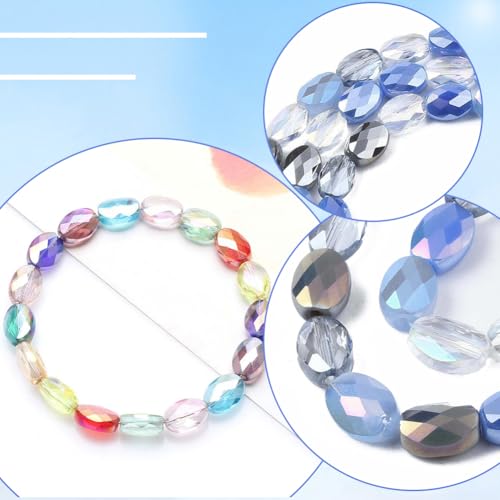 1 Box 210PCS Blue Flat Oval Glass Beads with Holes Faceted AB Color Plated Electroplate Spacer Loose Bead Charms Bulk for Jewelry Making Necklaces Bracelets Earrings DIY Craft Supplies - color: Blue