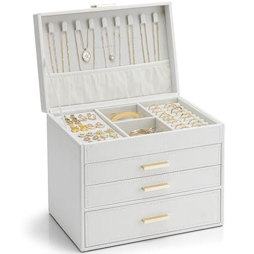 VLANDO 4 Layer Large Jewelry Box - Jewelry Holder Organizer, Jewelry Box Organizer for Drawer Necklace Ring Bracelet and Watch, Birthday Gift for Loved Ones - White - color: White, size: 4 Layer-Necklace
