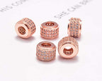 AD Beads Zircon Pave Rhinestones Big Hole Rondelle Spacer Beads 6x7mm 5Pcs Clear on Rose Gold - color: 5 Pcs Clear on Rose Gold 3 Row Rondelle (6x7mm)