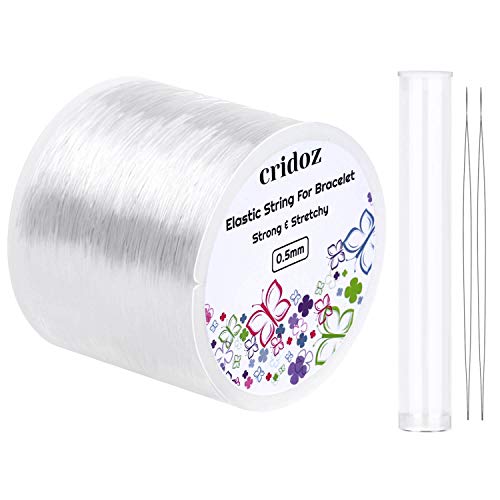 Stretchy String for Bracelets, Cridoz 0.5mm Clear Elastic String Stretch Cord Bracelet String with 2 Pcs Beading Needles for Seed Beads, Pony Beads, Bracelets and Jewelry Making