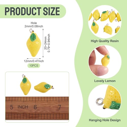 Craftdady Fruit Dangle Charms Pendants Cute Resin Food Pendants Apple Orange Pineapple Strawberry Pendants Lovely Vegetable Mushroom Charms for DIY Craft Earring Bracelet Necklace Jewelry Making - color: Yellow, Lemon