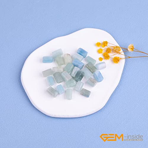 GEM-Inside 25Pcs 8x12mm Natural Blue Aquamarine Quartz Gemstone Faceted Freeform Tube Column Chakra Beads for Jewelry Making Full 15" Strand Power Energy Healing - color: Blue Aquamarine