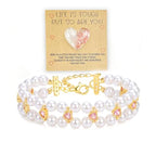 Double Layer Pearl Heart Bracelets for Women, Cubic Zirconia Charm Jewelry, Adjustable Gold Silver Stackable Bracelet Jewelry Set Birthday Gift for Mom Daughter Wife - color: Gold-Pink