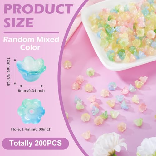 Beadthoven 200Pcs Flower Glass Bead Caps Transparent Glass Crystal Trumpet Lily Flower Beads Floral Loose Spacer Bead Charms for Bracelet Necklace Earring Jewelry Making - color: Trumpet-Colorful