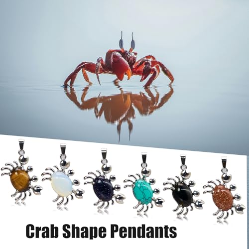 6 Pieces Crab Pendants Crystal Natural Stone Alloy Crab Charm for Jewelry Making Necklace - color: 6pcs Crab Jewelry Set