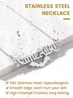 GoldChic JEWELRY Name Necklace Personalized for Men, Womens Custom Name Plate Chain, Stainless Steel Customized Old English Nameplate Choker with Curb Chains Custom, 16 inches to 30 inches - color: Rolo Chain(1.8 mm)&Bat- Steel