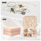 Taiyin Travel Jewelry Case, Bridesmaid Gifts Mini Jewelry Organizer, PU Leather Portable Earring Box for Women Girls - color: White, Pink