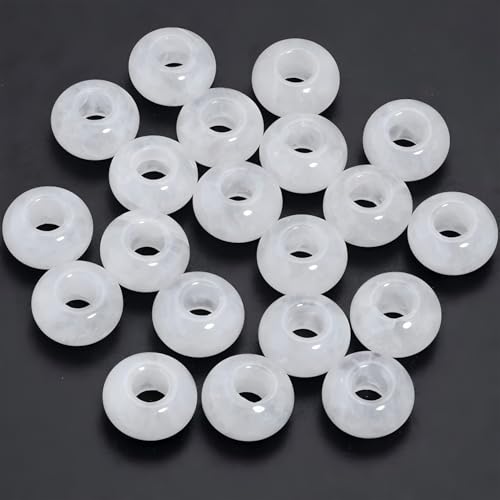20Pcs Natural Clear Quartz Crystal Large Hole Beads, 8x14mm Rondelle Gemstone Spacer Beads 6mm Big Hole for Jewelry Making, Beading Bracelets, Macrame & Hair Braiding - color: Clear Quartz Crystal