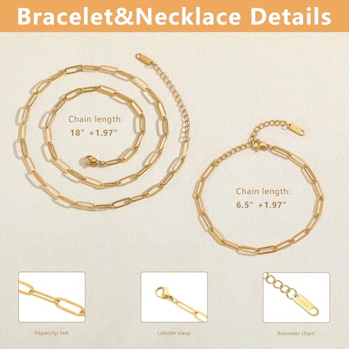Swyabi 20 PCS Paperclip Chain Bracelet Necklace Kit Stainless Steel Charm Bulk Chains with Extender for DIY Jewelry Making Supplies Accessories (Gold + Steel） - color: 4x12mm Gold Silver